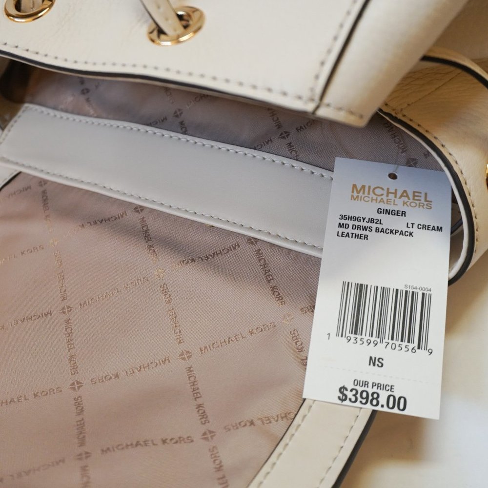 Michael Kors Ginger Medium Drawstring Backpack Pebbled Leather Light Cream - Picture 8 of 11